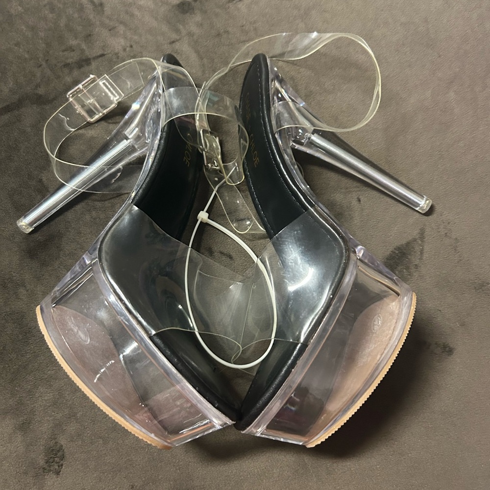 Chase + Chloe Clear and Black Platform Heels